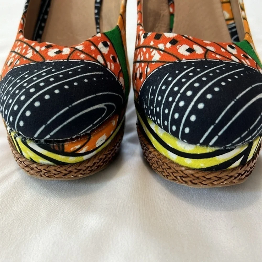ALDO Multicolor African Ankara Print Canvas Wedges